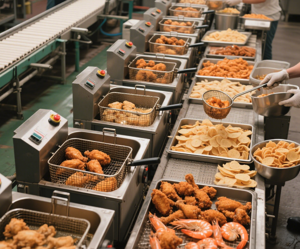 Cibo fritto in una friggitrice