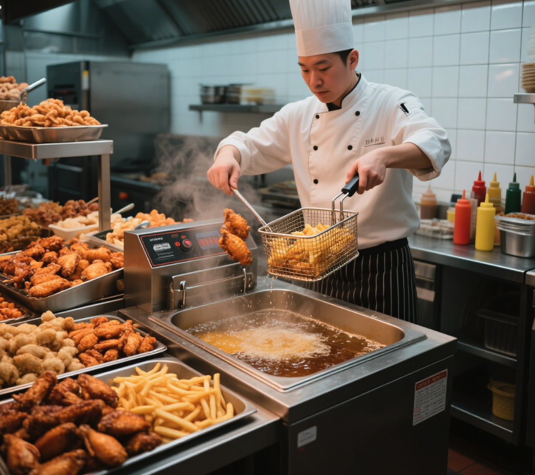 Cibo fritto in una friggitrice